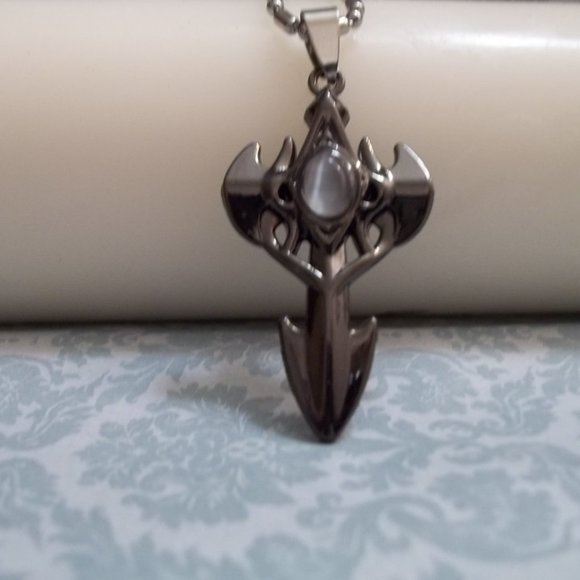 *5/35*  New Black Stainless Steel Cats Eye Necklace - Picture 4 of 5